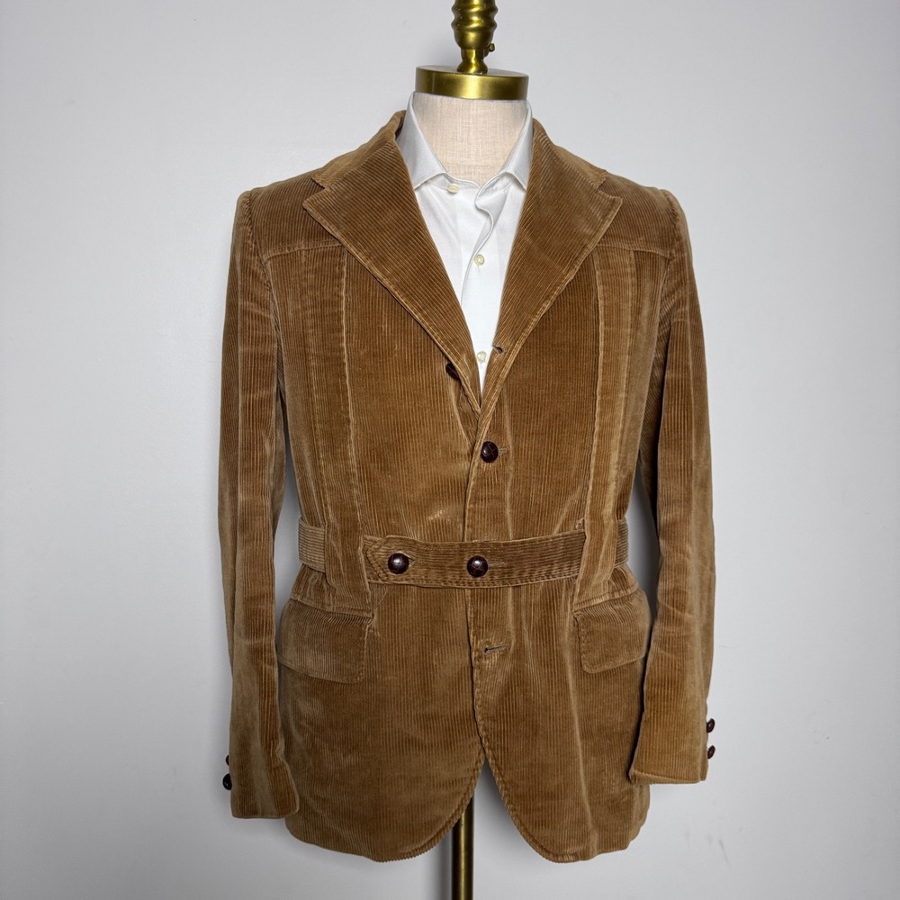 McGregor Sport Coat Mens 40R Tan Solid Corduroy Vintage Safari Norfolk‎ Blazer
